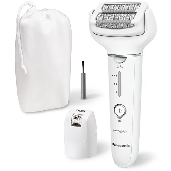 Panasonic Epilator Panasonic ES-EY31-W503, Wet & Dry, fara fir, 2 discuri, 60 pensete, Senzor presiune, Discuri duble, Cap flexibil si pivotant la 90°, 3 viteze, Alb/Crem