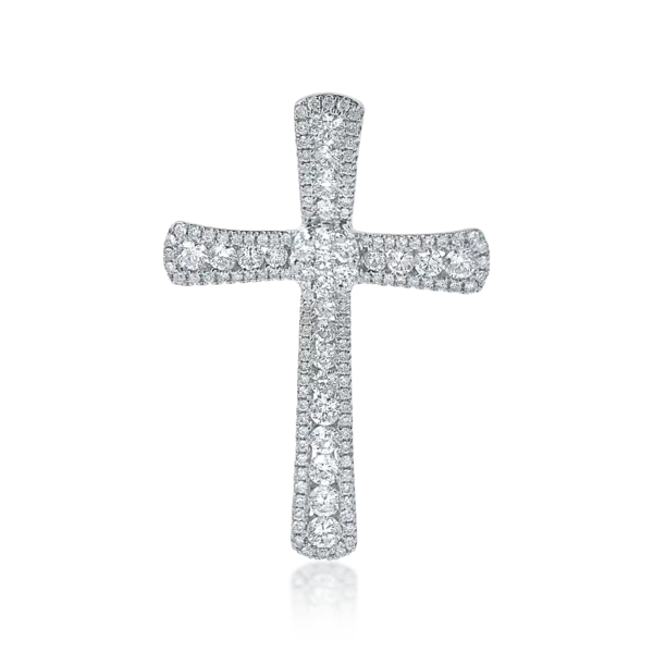 Pandantiv cruce din aur alb cu diamante de 1.4ct