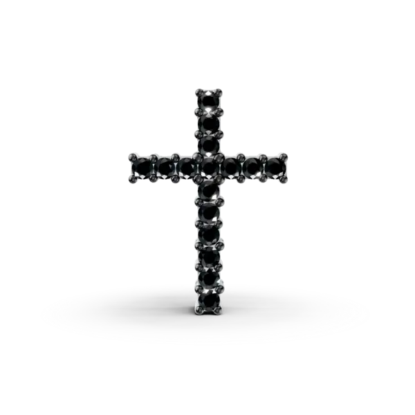 Pandantiv cruce din aur alb cu diamante negre de 0.14ct