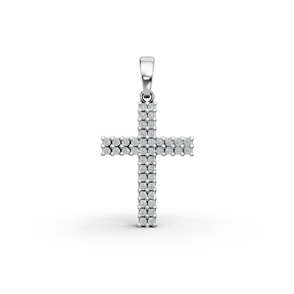 Pandantiv cruce din aur alb cu zirconia microsetting