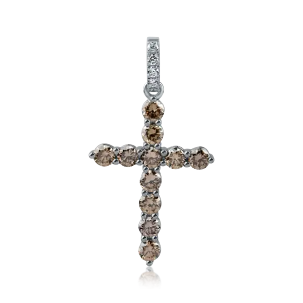 Pandantiv cruce din aur alb-negru cu diamante maro si diamante incolore de 1.2ct