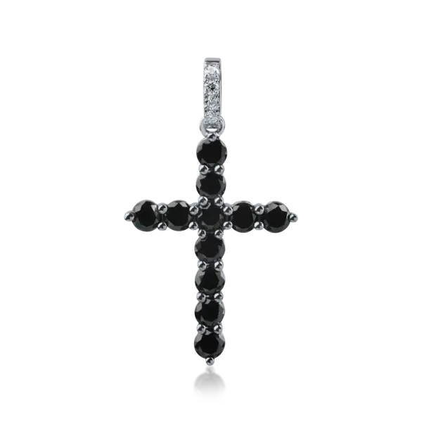 Pandantiv cruce din aur alb-negru cu diamante negre si incolore de 1.3ct