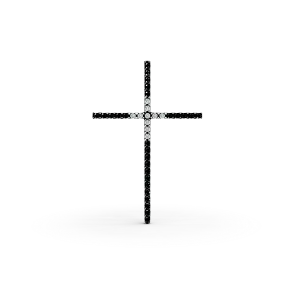 Pandantiv cruce din aur alb-negru cu diamante negre si incolore de 0.5ct