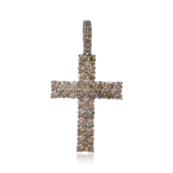 Pandantiv cruce din aur negru cu diamante maro de 1.4ct