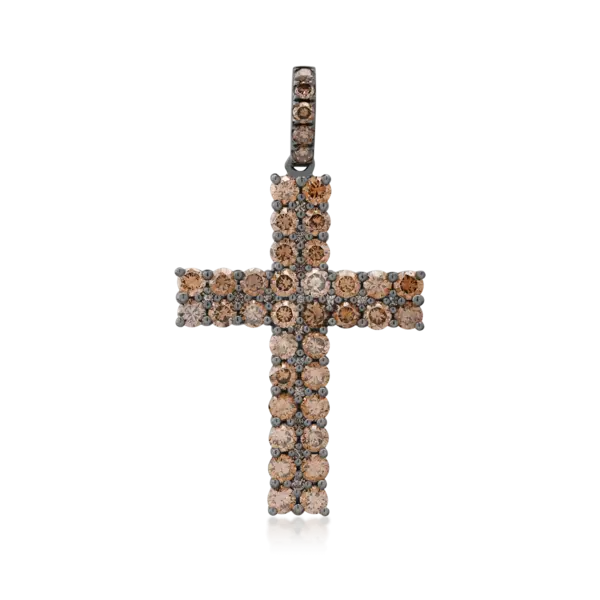 Pandantiv cruce din aur negru cu diamante maro de 1.85ct
