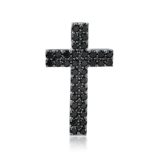 Pandantiv cruce din aur negru cu diamante negre de 1.4ct