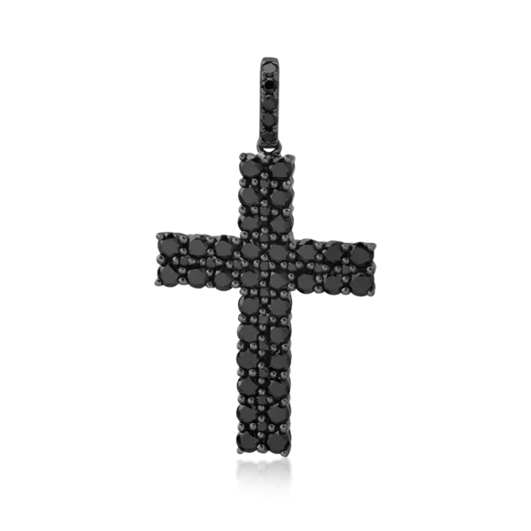 Pandantiv cruce din aur negru cu diamante negre de 1.93ct