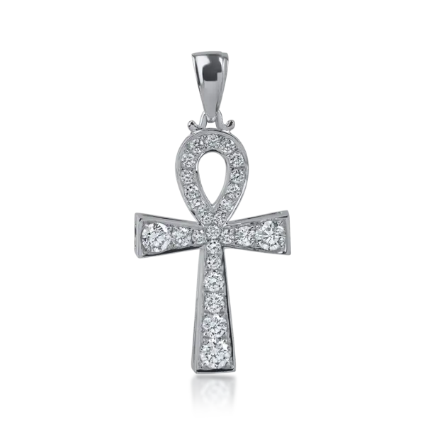 Pandantiv cruce egipteana din aur alb cu diamante de 0.78ct