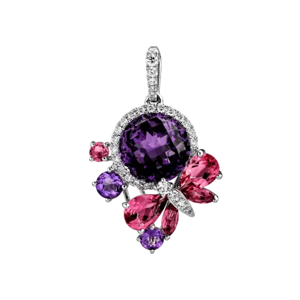Pandantiv cu fluture din aur alb cu pietre pretioase si semipretioase de 6.9ct