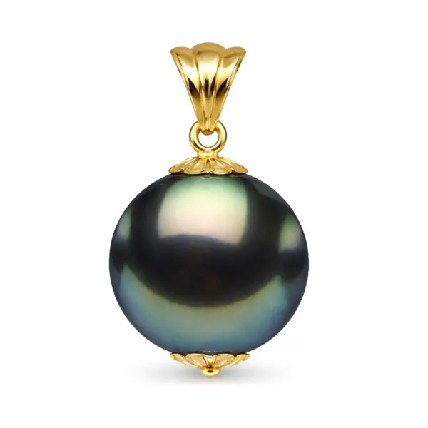 Pandantiv cu Perla Naturala Tahitiana Neagra, de 10-11 mm si Aur Galben de 14k