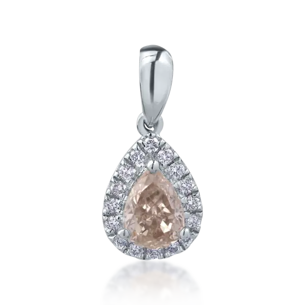 Pandantiv din aur alb cu diamant galben pear de 0.61ct si diamante transparente de 0.12ct