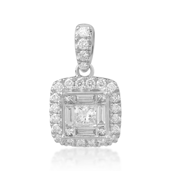 Pandantiv din aur alb cu diamante princess, baguette si rotunde de 0.45ct