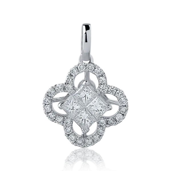 Pandantiv din aur alb cu diamante princess si rotunde de 0.46ct