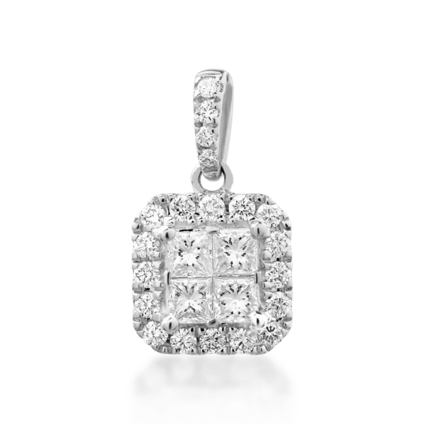 Pandantiv din aur alb cu diamante princess si rotunde de 0.4ct