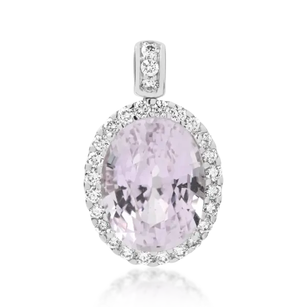 Pandantiv din aur alb cu kunzit oval de 6.21ct si diamante de 0.44ct