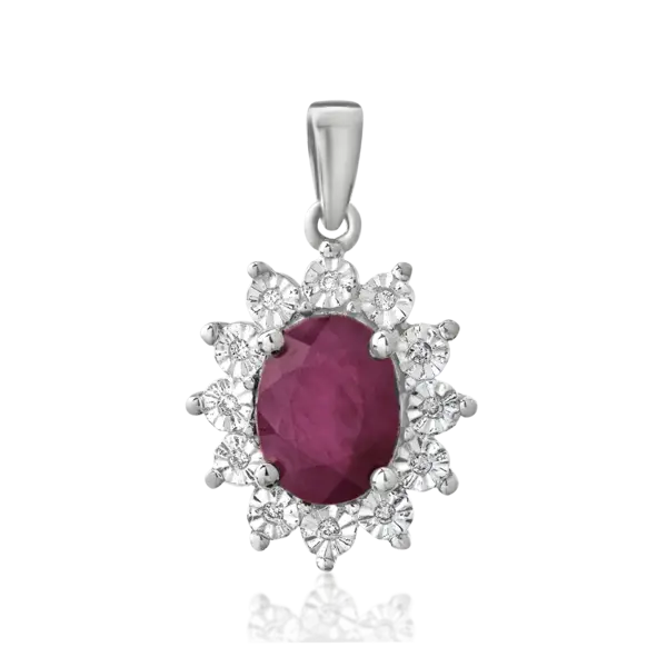 Pandantiv din aur alb cu rubin oval de 1.75ct si diamante de 0.03ct