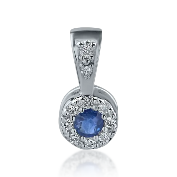Pandantiv din aur alb cu safir de 0.09ct si diamante de 0.06ct