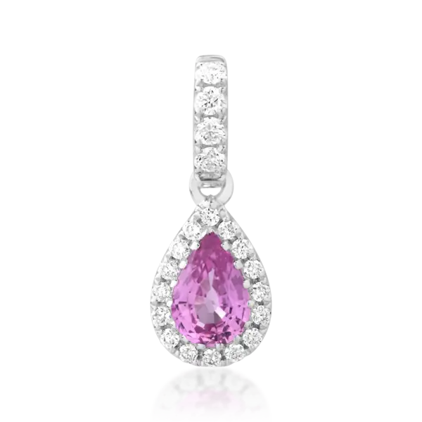 Pandantiv din aur alb cu safir roz pear de 0.47ct si diamante de 0.13ct