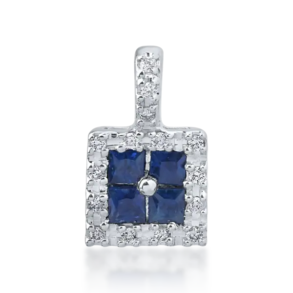 Pandantiv din aur alb cu safire square de 0.24ct si diamante de 0.06ct