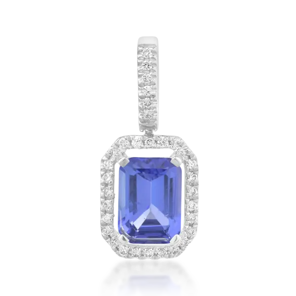 Pandantiv din aur alb cu tanzanit octogonal de 1.14ct si diamante de 0.095ct