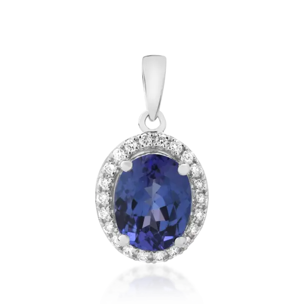 Pandantiv din aur alb cu tanzanit oval de 1.88ct si diamante de 0.15ct