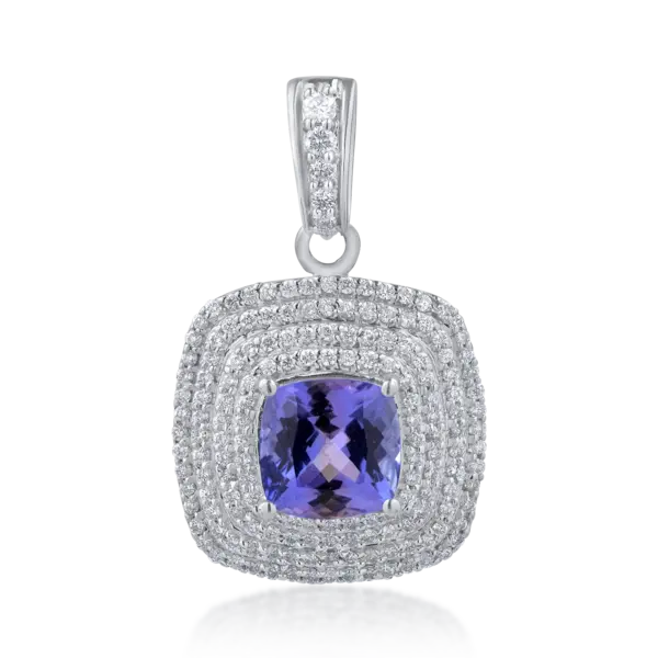 Pandantiv din aur alb cu tanzanit oval de 2.49ct si diamante de 0.66ct