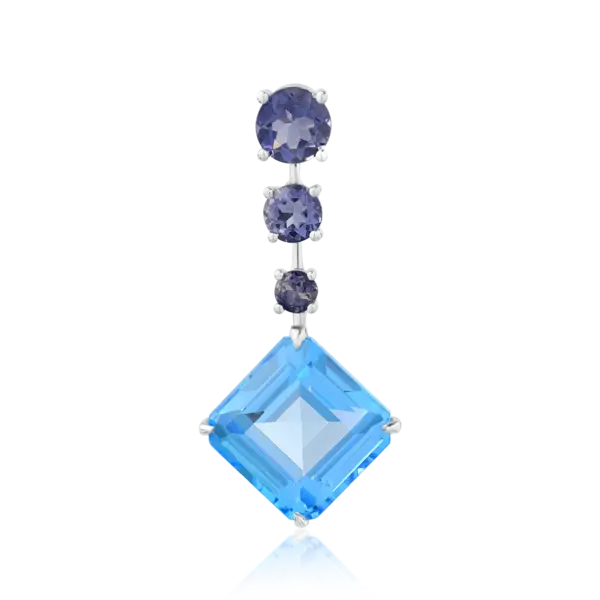 Pandantiv din aur alb cu topaz albastru octogonal de 5.7ct si iolite de 1ct