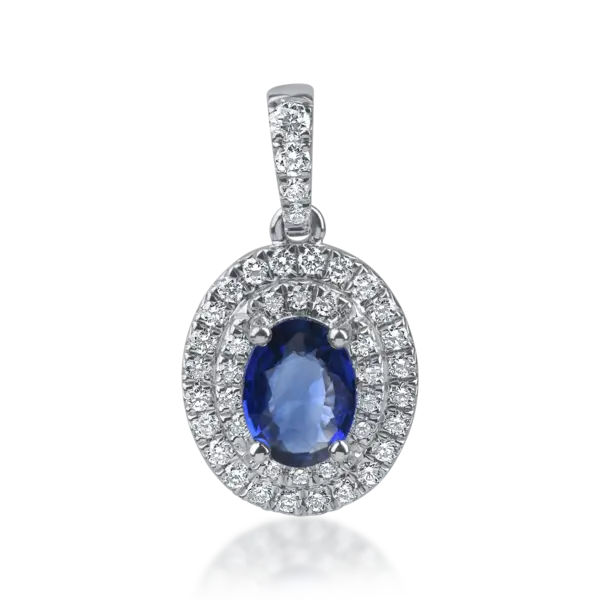 Pandantiv din aur alb cu un safir oval de 0.7ct si diamante de 0.25ct