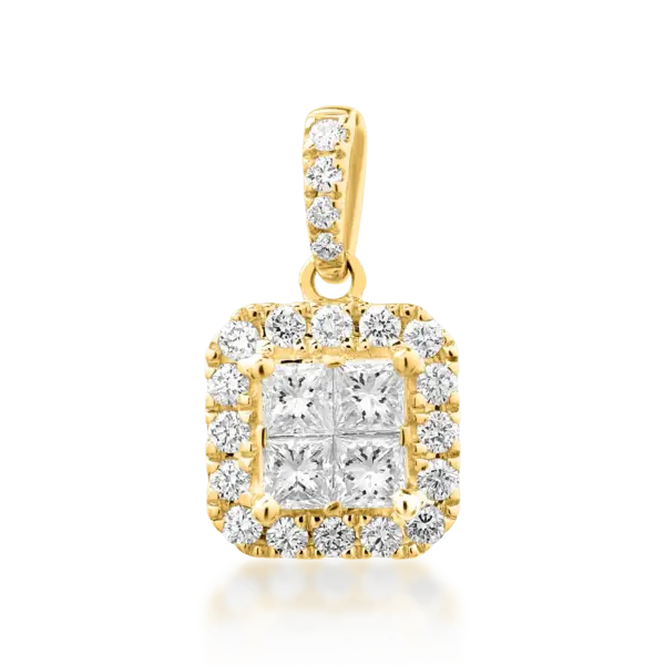 Pandantiv din aur galben cu diamante princess si rotunde de 0.42ct