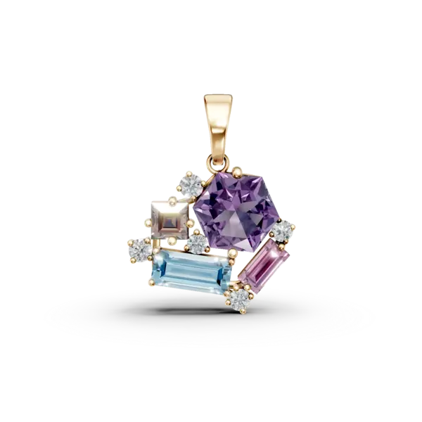 Pandantiv din aur galben cu pietre pretioase si semipretioase de 1.7ct