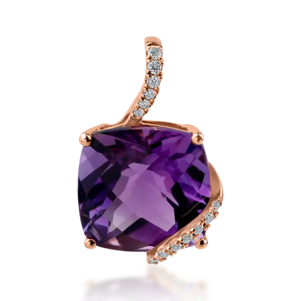 Pandantiv din aur roz cu ametist de 4.6ct si diamante de 0.06ct