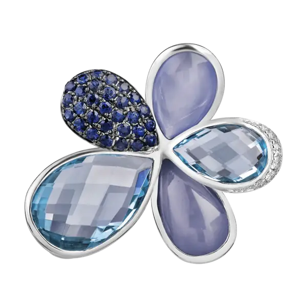 Pandantiv floare din aur alb cu pietre pretioase si semipretioase de 25.27ct