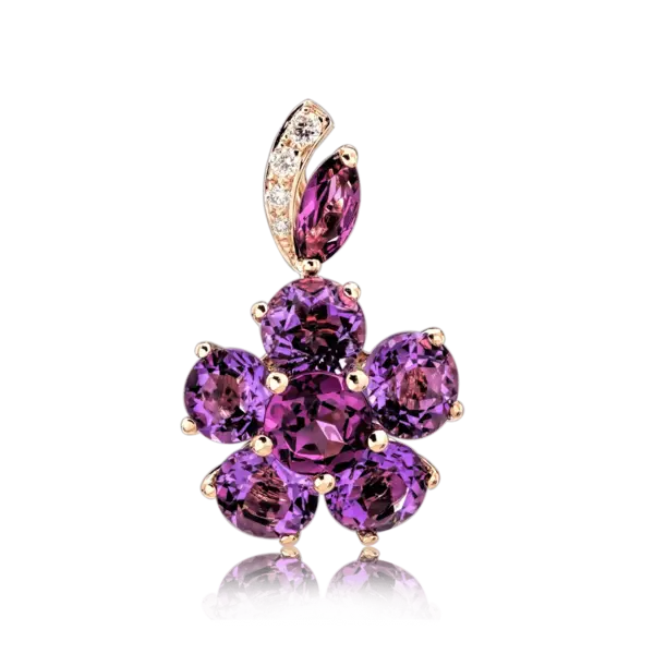 Pandantiv floare din aur roz cu pietre pretioase si semipretioase de 3.55ct