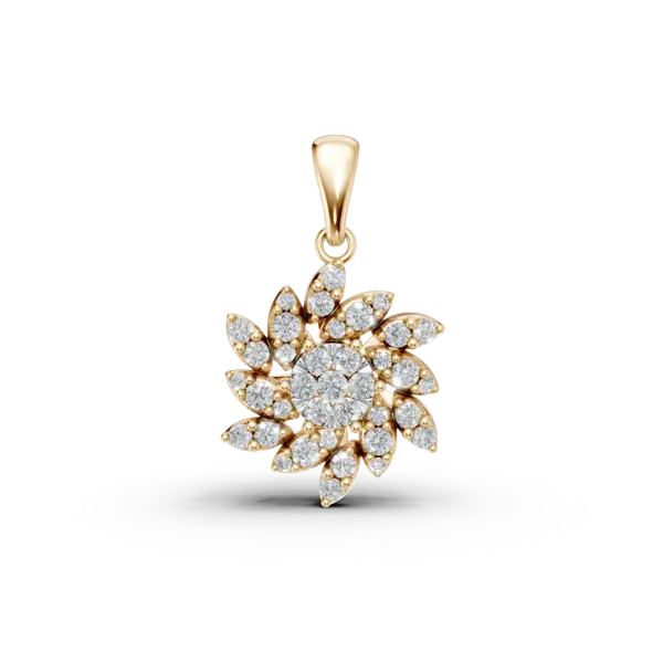 Pandantiv floral din aur galben cu diamante de 0.51ct