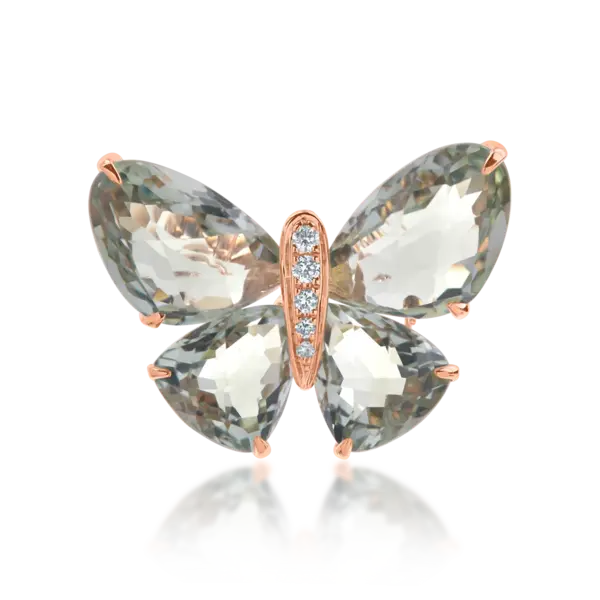 Pandantiv fluture din aur roz cu pietre pretioase si semipretioase de 11.67ct