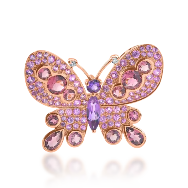 Pandantiv fluture din aur roz cu pietre semipretioase de 4.29ct