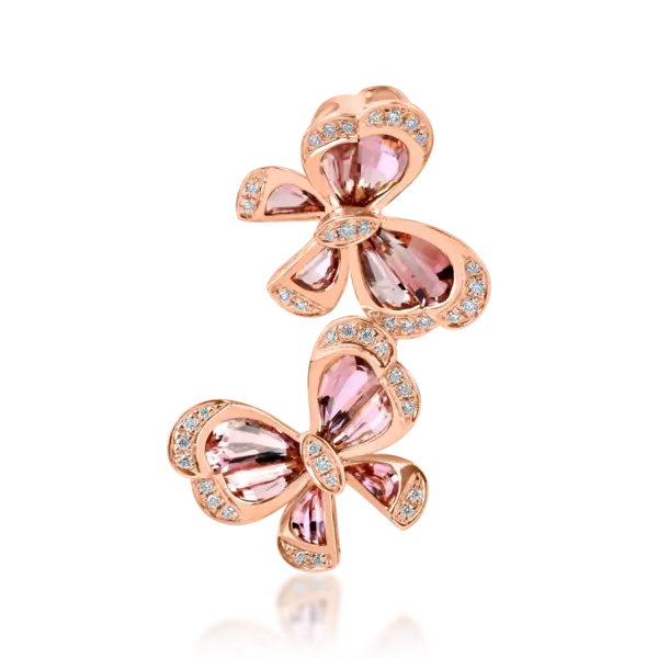Pandantiv fluturi din aur roz cu turmaline roz de 2.2ct si diamante de 0.15ct