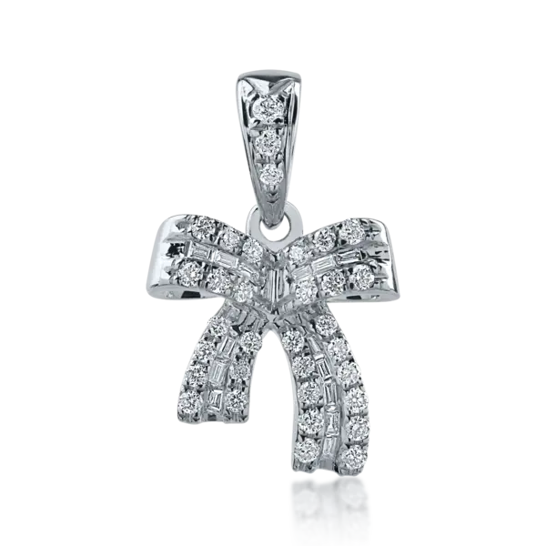 Pandantiv fundita din aur alb cu diamante baguette si rotunde de 0.19ct
