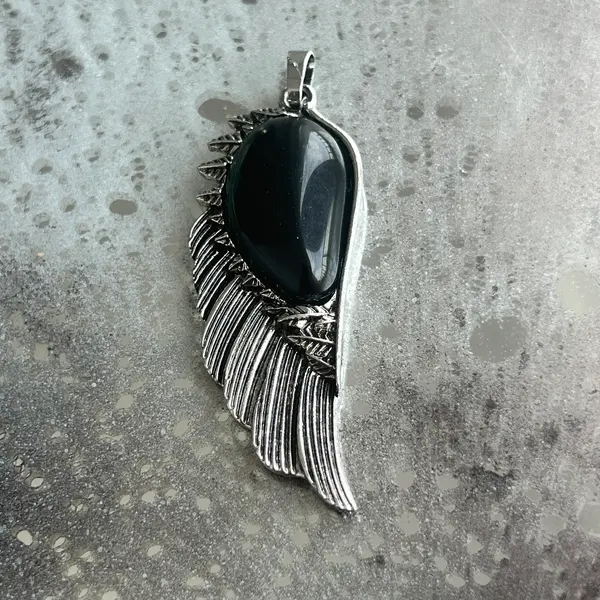 Pandantiv obsidian negru | Angel Wing