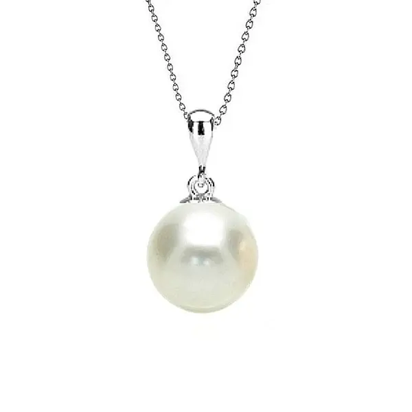 Pandantiv Perla Alba Rotunda AAA+ 8 mm cu Aur Alb 14K (aur 585)