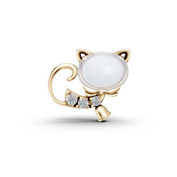 Pandantiv pisicuta pentru copii din aur galben cu topaz alb oval de 0.55ct si diamante de 0.025ct