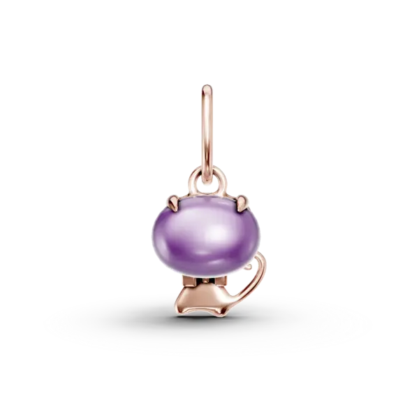 Pandantiv pisicuta pentru copii din aur roz cu ametist oval de 0.43ct