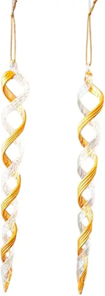 Pandantiv spiralat din sticlă Eurolamp - 2 x 25 cm, 4 bucăți, auriu