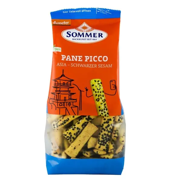 Panne Picco Asia cu susan negru mini grisine bio din alac, orz si mei, Demeter 150 g