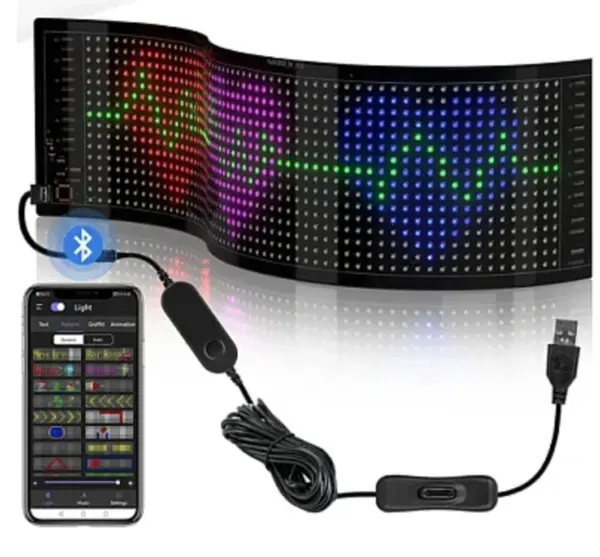 Panou auto afisaj cu led flexibil RGB programabil prin bluetooth si telecomanda 150cm