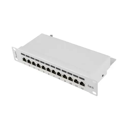 Panou de conexiuni, Lanberg, 12 porturi , 1U , cat 5e , 10 ”, Gri