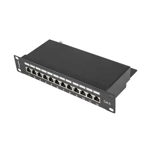 Panou de conexiuni Lanberg, 12 porturi , 1U , cat 6e , 10 ” , Negru