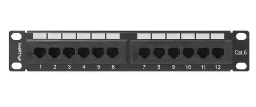 Panou de conexiuni , Lanberg , cat. 6 12 Porturi 1U , 10'' , negru