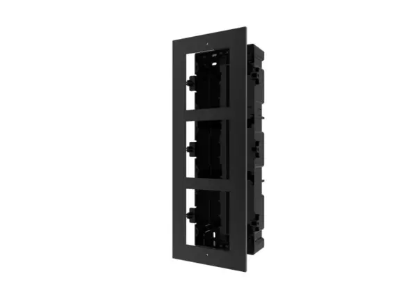 Panou frontal Hikvision pentru 3 module videointerfon modular, negru, montaj incastrat, DS-KD-ACF3-BK