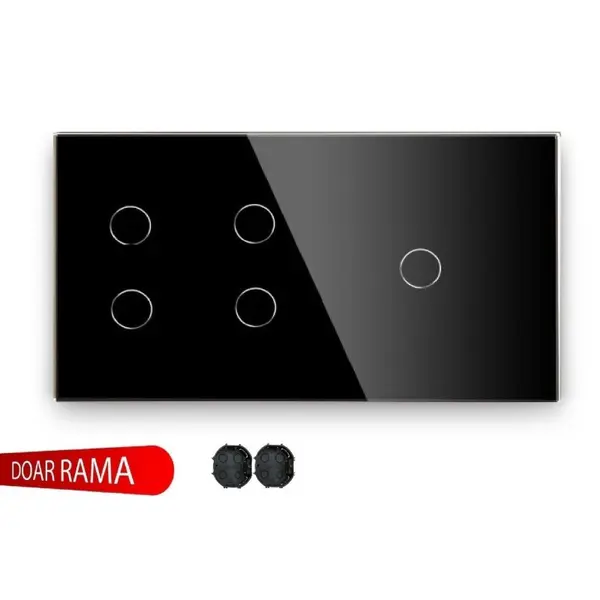 Panou întrerupător cvadruplu+simplu din sticlă M1
